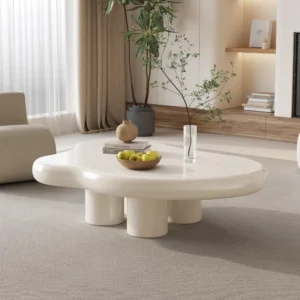 Cute Cream White Coffee Table - Cloud Design, 4 Legs, Small Sofa End Table for Living Room