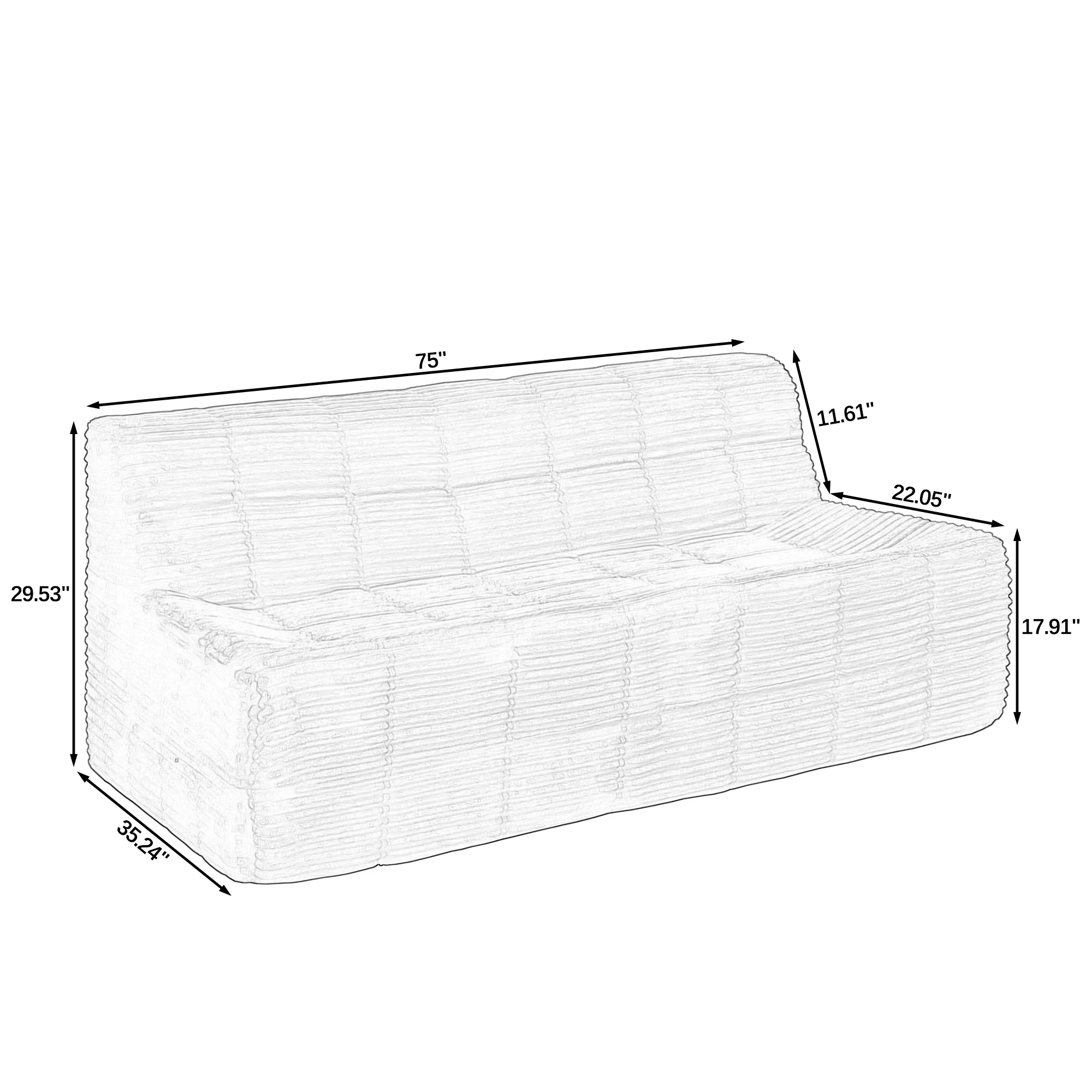 Niccae Modern 3-Seat Corduroy Sofa - Cloud Couch Design, Full Sponge Compression, No Assembly, Space-Efficient for Living Room - Image 3