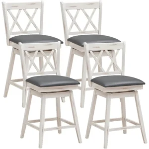 Bar Stool Set of 4, 360 ° Swivel Counter Height 25inch Bar Stool with Foot Rest Upholstered Cushion & Ergonomic Backrest, Sturd