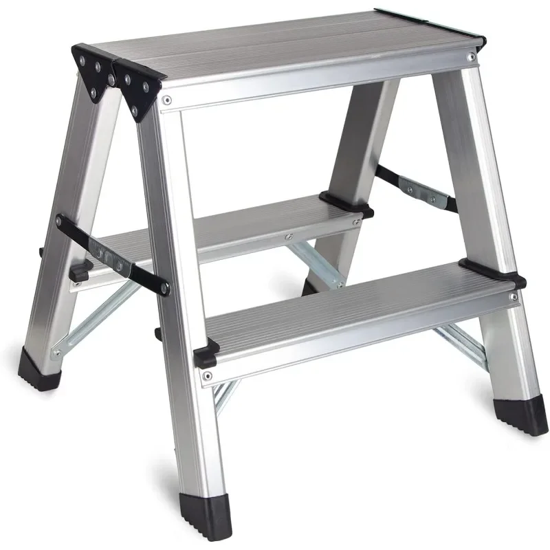 Two Step Ladder - Folding Small 2 Step Stool 330lbs with Non-Slip Feets, Aluminum Lightweight Metal Step Stool.