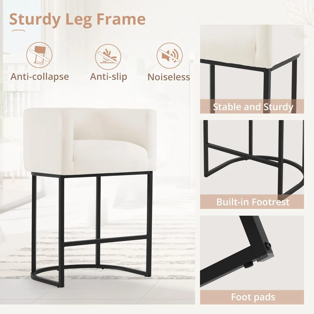 Counter Height Bar Stools Set of 2, Modern Barrel Counter Stools with Backrest and Arms - Image 6