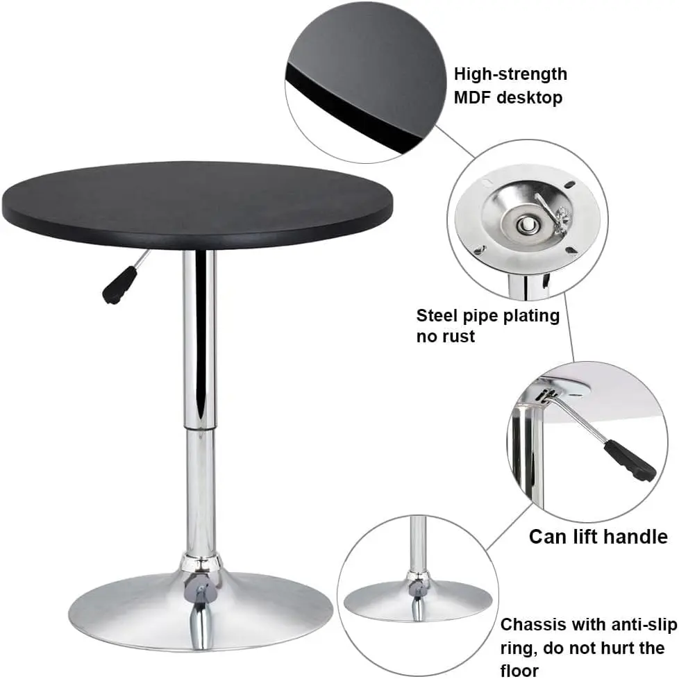 2pcs Home Bar Table Height Adjustable Pub Round Table with 360 Swivel Counter Height Bistro Table, Black - Image 2