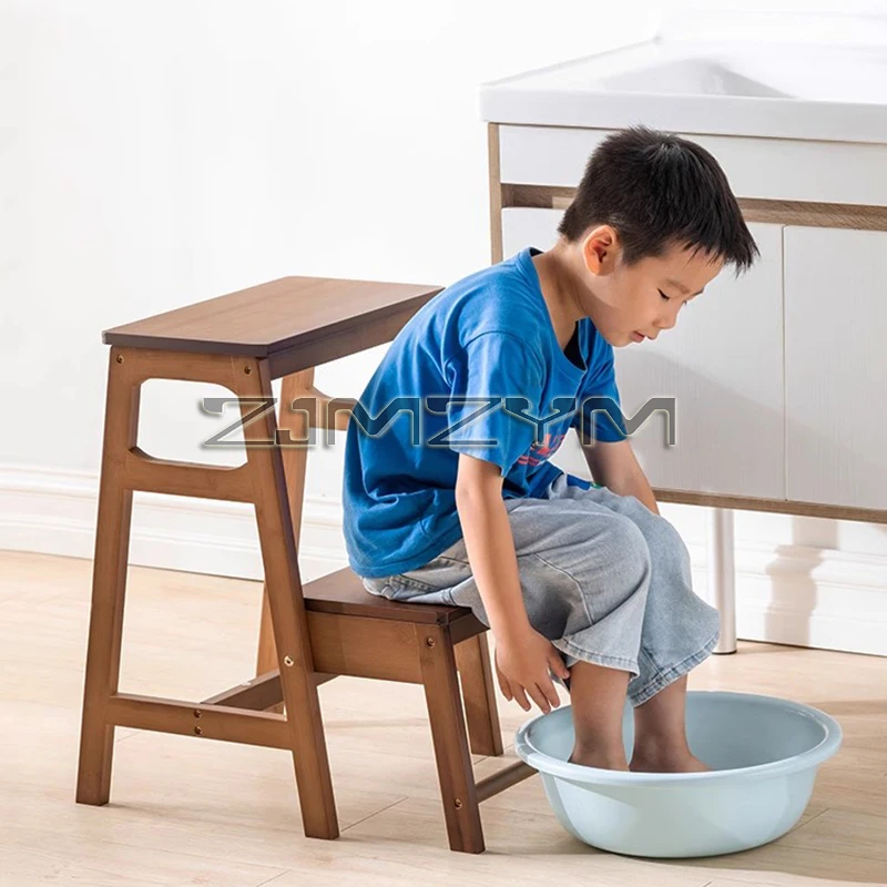 Bamboo Herringbone Ladder Multi-functional High Stools Kitchen Resin Rattan Weaving Ladder Stool Flip Folding Step Stool - Image 3