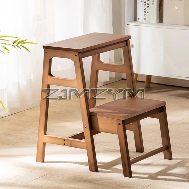 Bamboo Herringbone Ladder Multi-functional High Stools Kitchen Resin Rattan Weaving Ladder Stool Flip Folding Step Stool