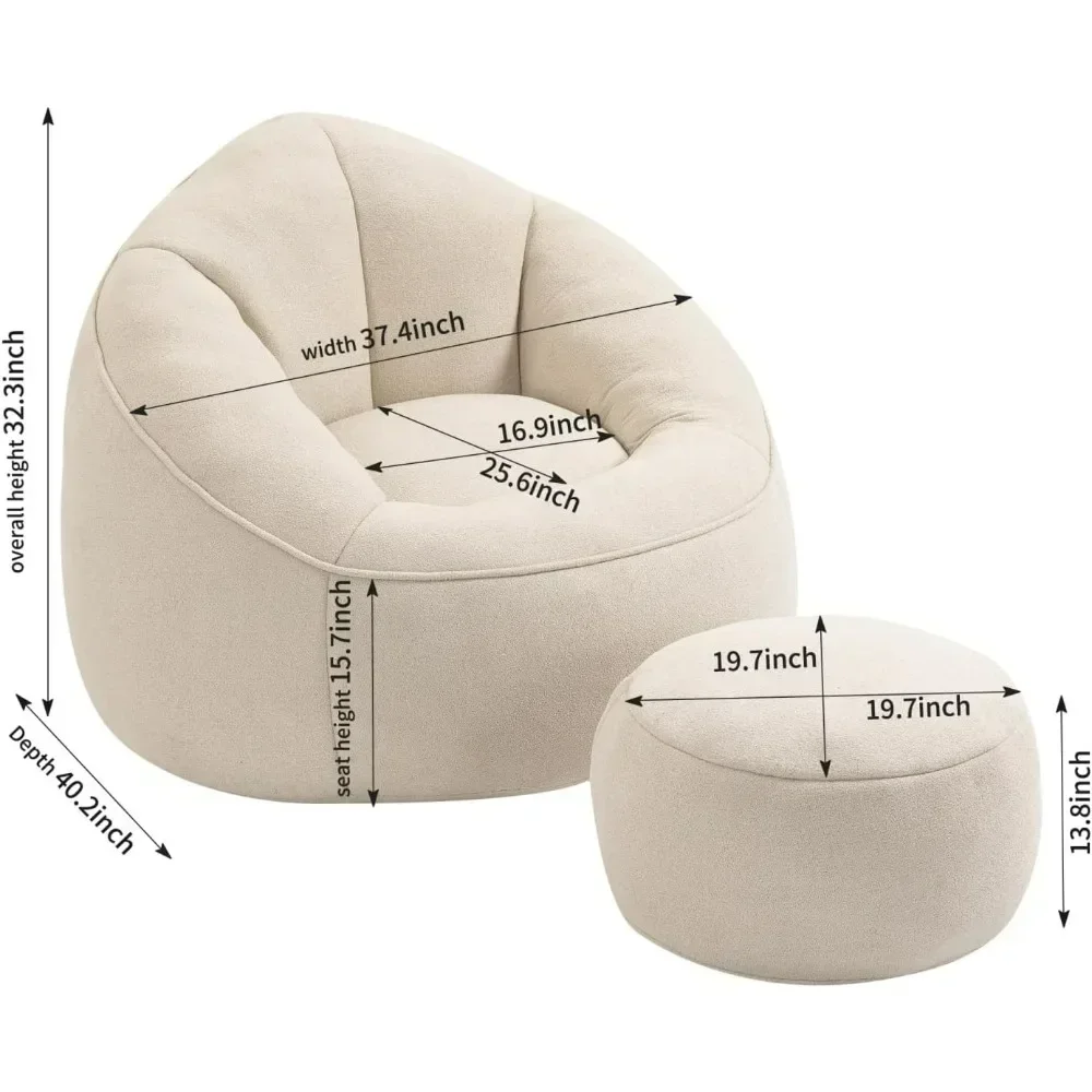 Beanbag chair and footstool, comfortable beanbag sofa chair, high-pressure foam couch, used in living room and bedroom - Image 5