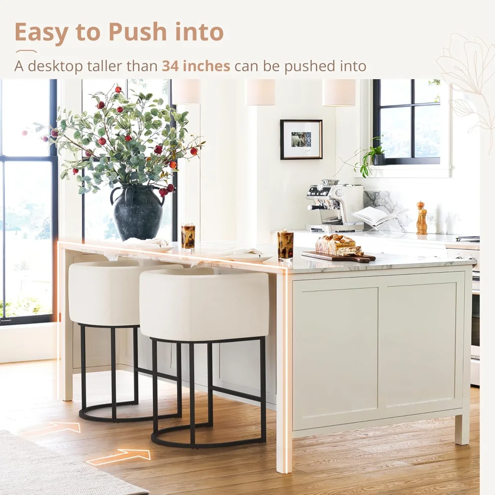 Counter Height Bar Stools Set of 2, Modern Barrel Counter Stools with Backrest and Arms - Image 4