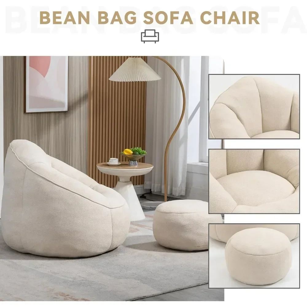 Beanbag chair and footstool, comfortable beanbag sofa chair, high-pressure foam couch, used in living room and bedroom - Image 3