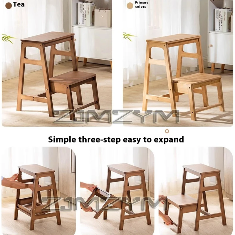 Bamboo Herringbone Ladder Multi-functional High Stools Kitchen Resin Rattan Weaving Ladder Stool Flip Folding Step Stool - Image 5