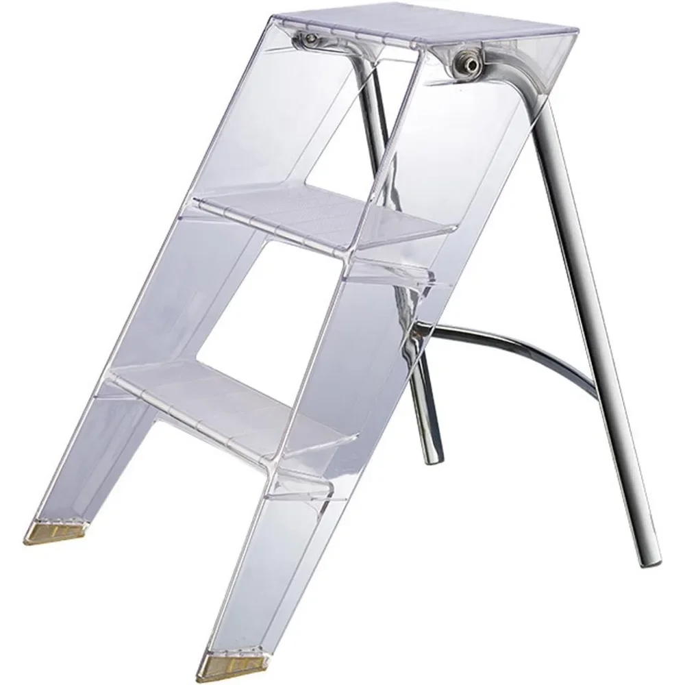 Step Stools for Adults, Acrylic 3 Step Ladder,2-in-1 Design with Ladder and Stool for Home and Library 330lbs Capacity