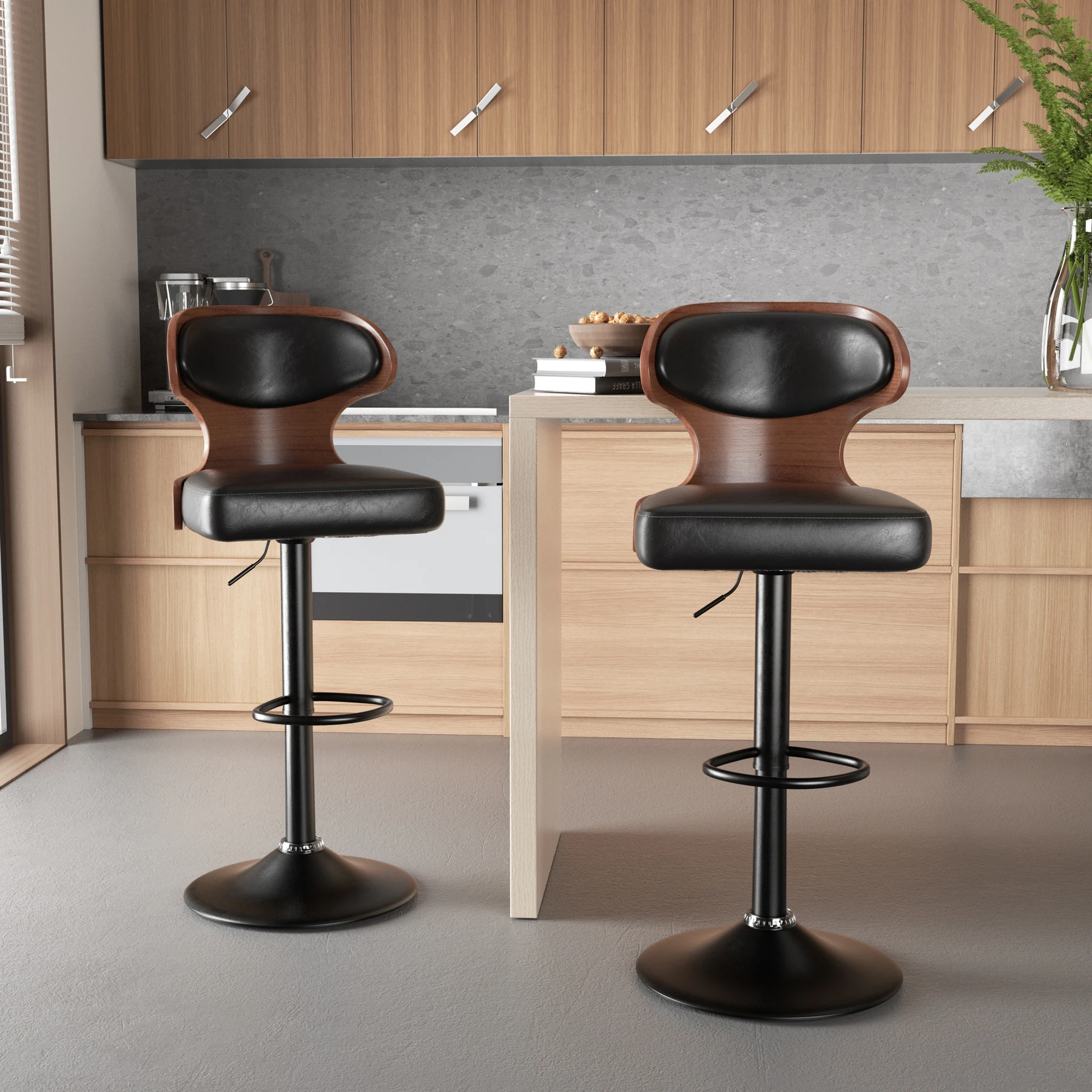 Bar Stool 2Pcs Set Backrest Footstool Dining Chair Solid Wood Rotating Bar Stools Pu Leather Soft Cushion Dinng Chair Home Furniture - Image 3