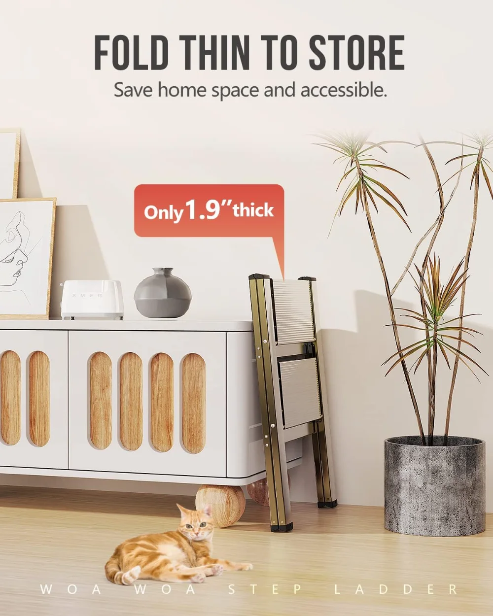 2 Step Ladder,Foldable Step Stool, Aluminum Lightweight Ladder for Home Kitchen Closet, Anti-Slip Pedals,Portable - Image 3