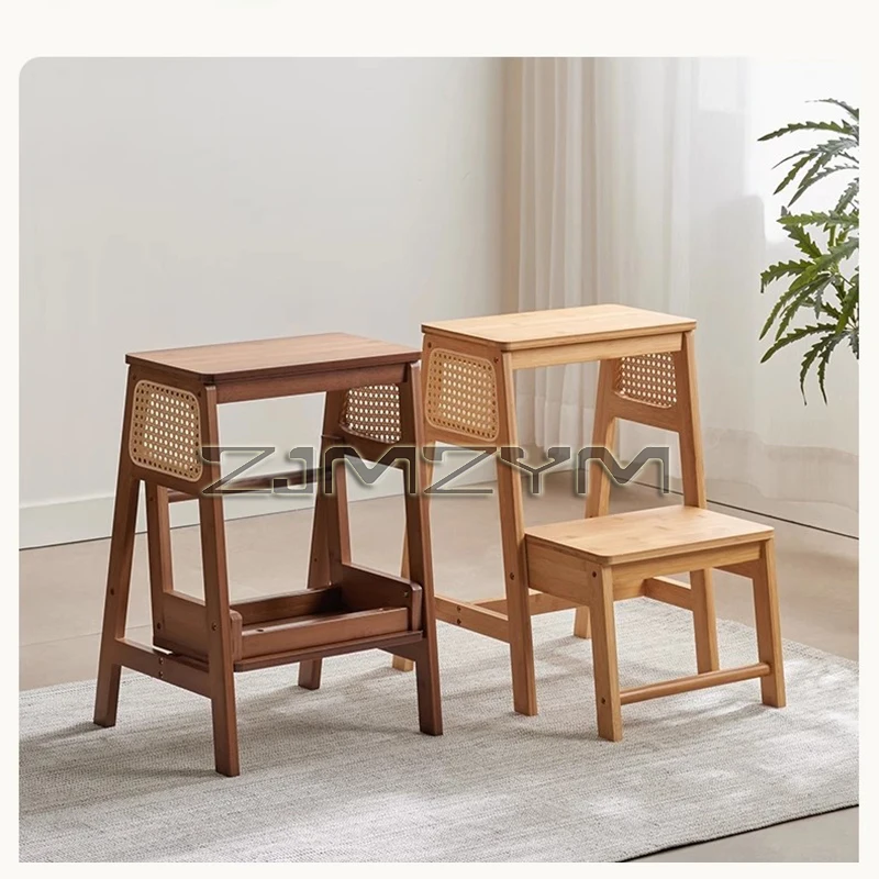 Bamboo Herringbone Ladder Multi-functional High Stools Kitchen Resin Rattan Weaving Ladder Stool Flip Folding Step Stool - Image 2