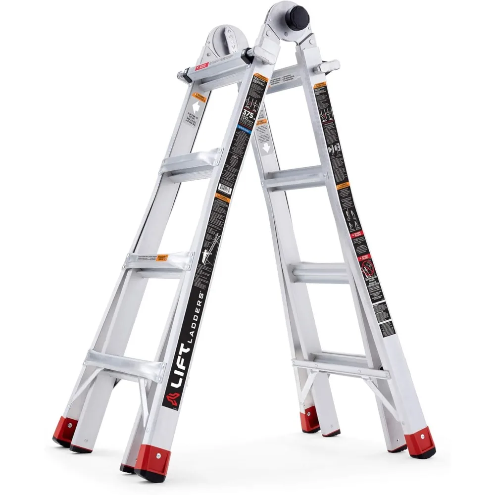 18-Foot Reach Aluminum Step Ladder, 5-in-1 Multi-Position Frame, Silver